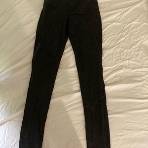 VS black stirrup leggings, shiny/silky feeling material with mesh detail